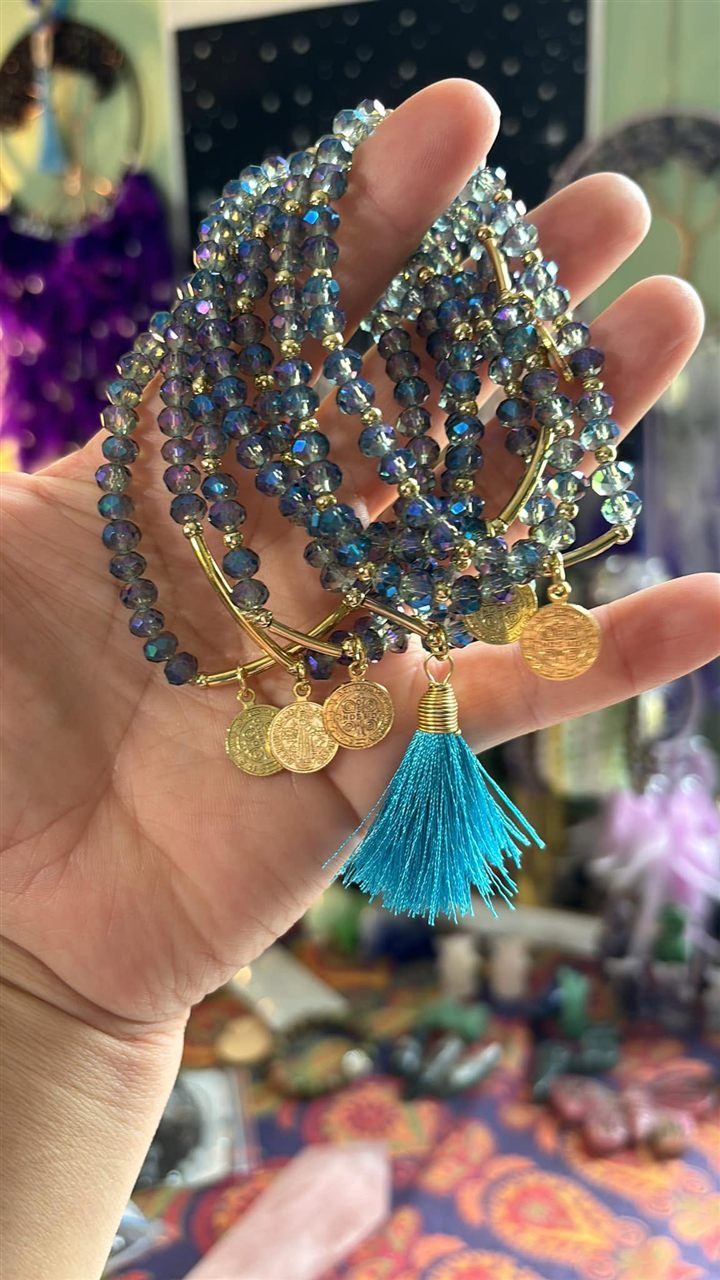 Blue crystal bracelets with coin charms — Luna's Treasure