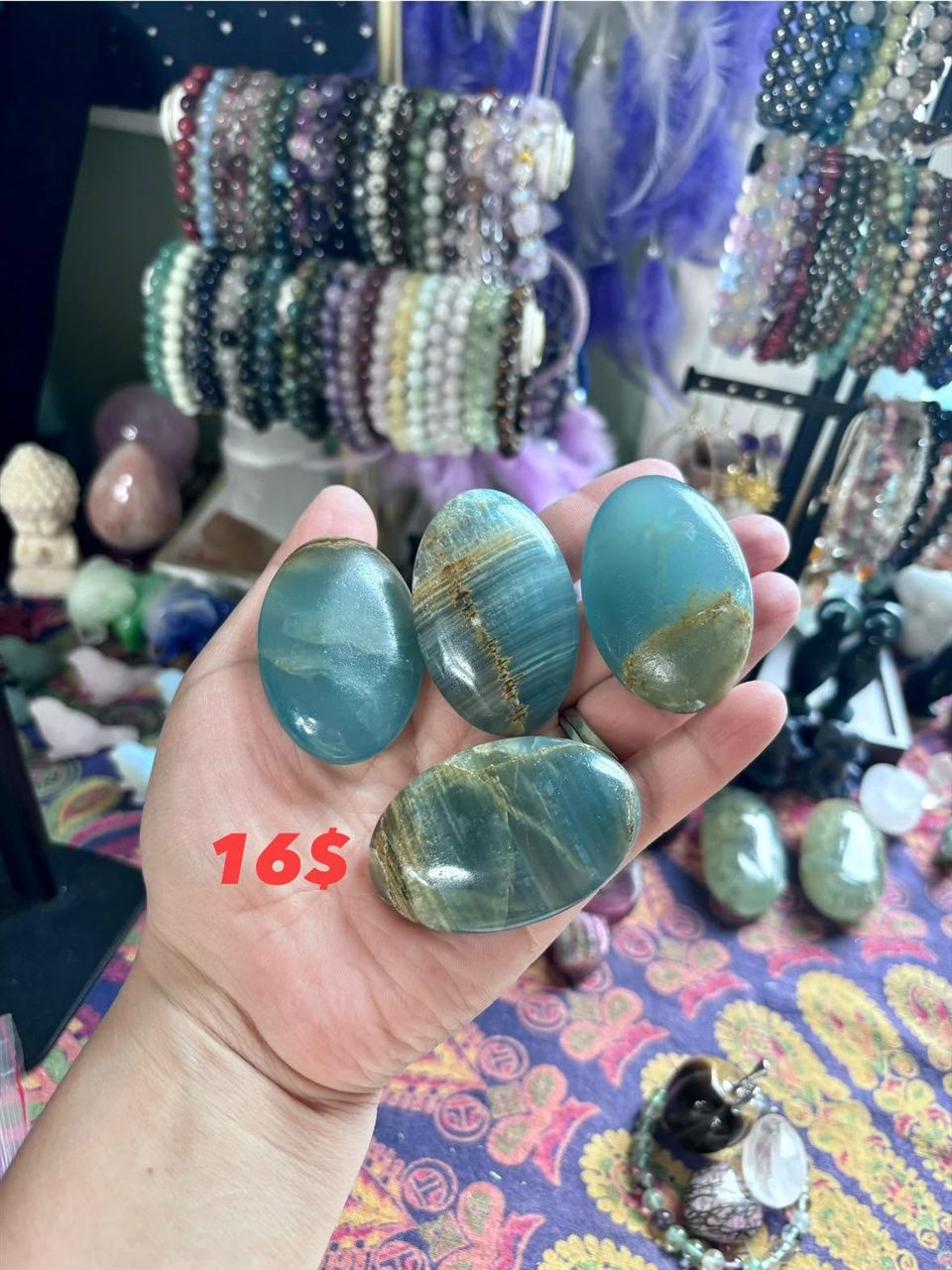 Blue calcite palm stones — Luna's Treasure